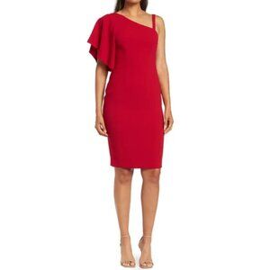 Trina Turk 'Upbeat' One-Shoulder Crepe Sheath Dress, Sangria